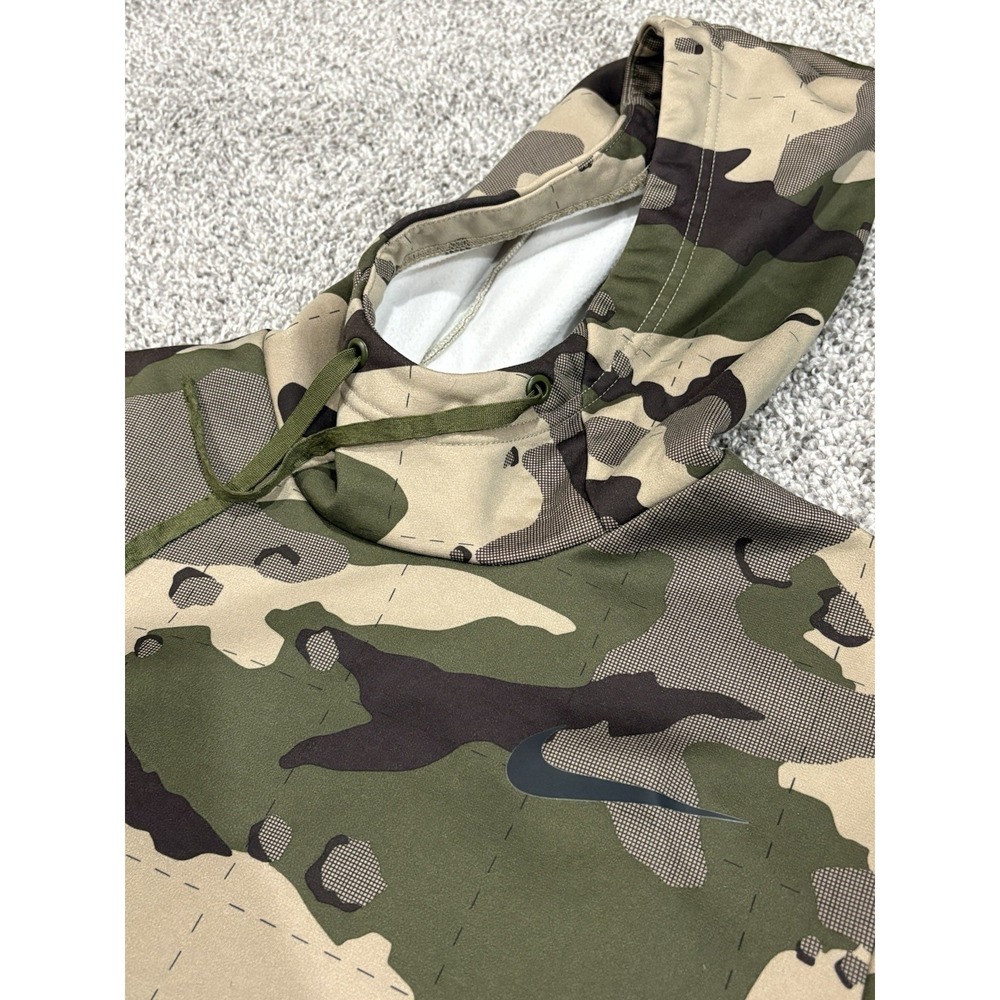 Nike Therma-FIT‎ Camo Hoodie Green Tan Camouflage Pullover Mens Small Sweatshirt